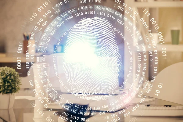 Doppelte Belichtung Des Fingerabdrucks Und Des Hintergrundes Büro Sicherheitskonzept — Stockfoto
