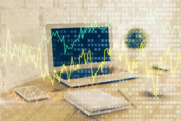 Forex Market Chart Hologram Personal Computer Background Multi Exposure Concept — Stock Photo, Image