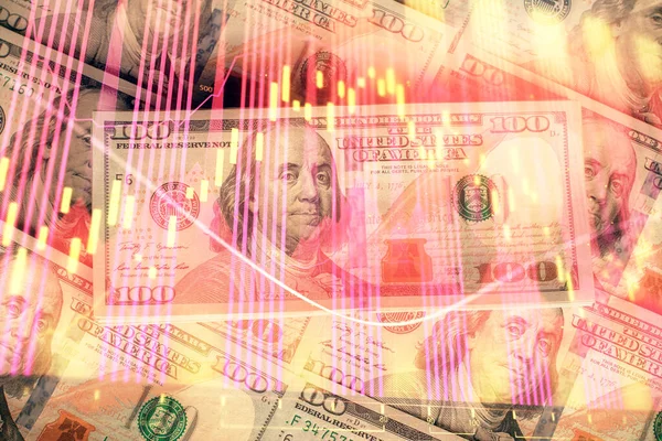 ドル紙幣の背景に描かれた外国為替チャートの複数の露出 金融成功市場の概念 ストック写真