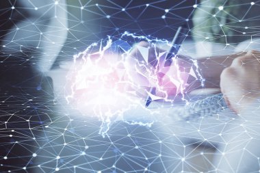 Arka planda beyin hologramıyla el yazısına çok maruz kalmış. Kendi kendine öğrenme kavramı.