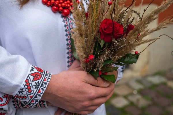 Brautstrauß Boho Stil Freien Trockene Blumen — Stockfoto