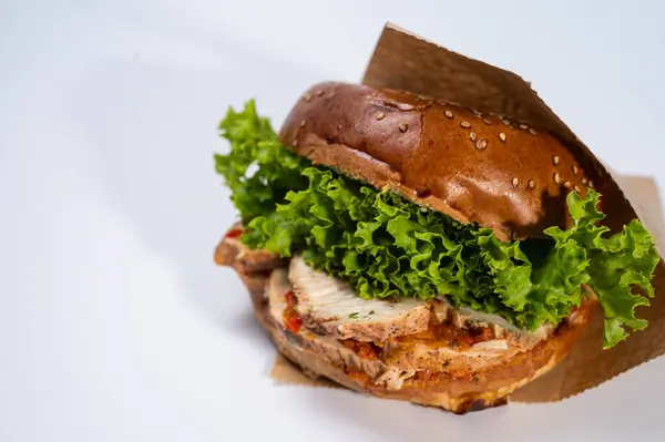 Various hamburgers, meat burgers for restaurant menu on white background. Isolated, close up view