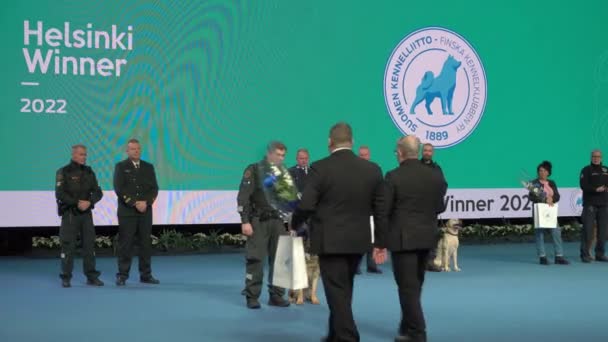 Helsinki Finlândia Dec 2022 Premiação Cães Serviço Competição Helsinki Winner — Vídeo de Stock