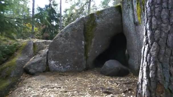 Ősi Természeti Emlék Felfedezése Hogberget Barlang Erdőben Dél Finnország — Stock videók
