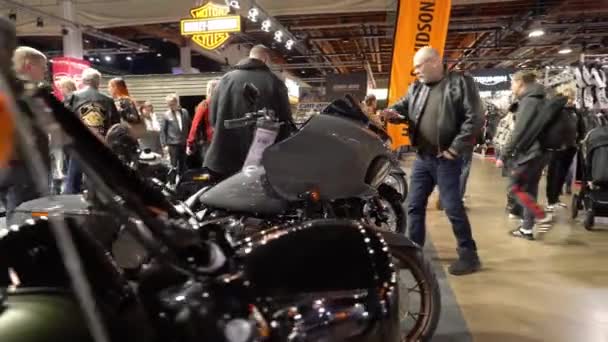 Helsinki Finnland Feb 2023 Harley Davidson Pavillon Motorräder Mopeds Roller — Stockvideo