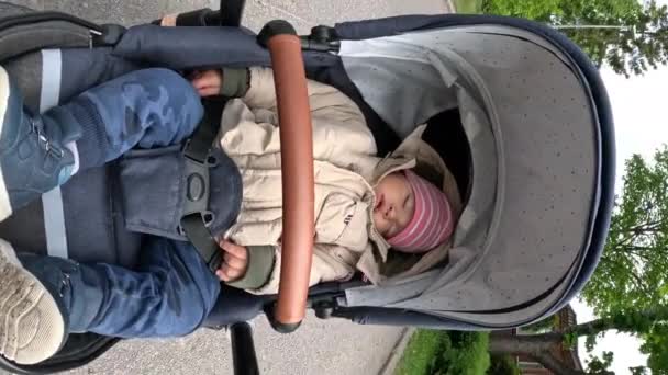 Bayi Laki Laki Tidur Nya Pushchair Kereta Dorong Cradle Sambil — Stok Video