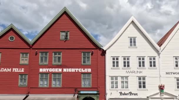 Bergen Norway Jun 2023 Hanseatic Heritage Wooden Buildings City Bergen — Stock Video