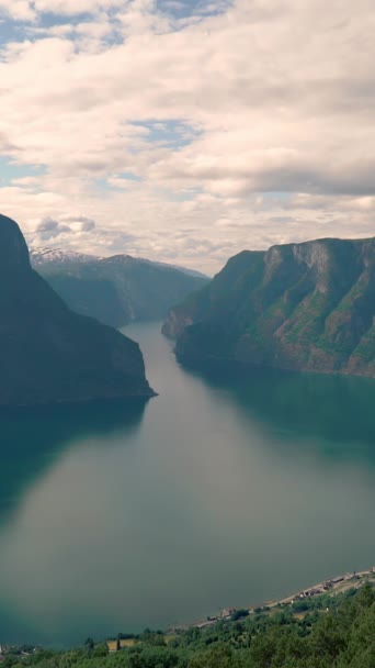 Aurlandsfjord Fiordo Paesaggio Incredibile Norvegia Scandinavia Itinerario Turistico Nazionale Aurlandsfjellet — Video Stock