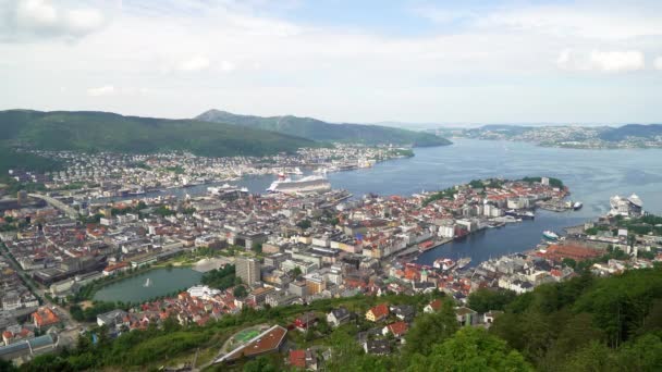 Bergen Norge 2014 Jun Vacker Utsikt Över Bergens Hamn Från — Stockvideo