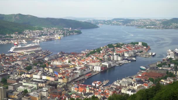 Beautiful Top View Port Bergen Observation Deck Mountain Floyen Floien — Stockvideo