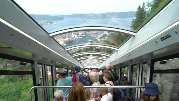 Bergen Norway Jun 2023 Floibanen Funicular Bergen Cable Car Observation — Stockvideo