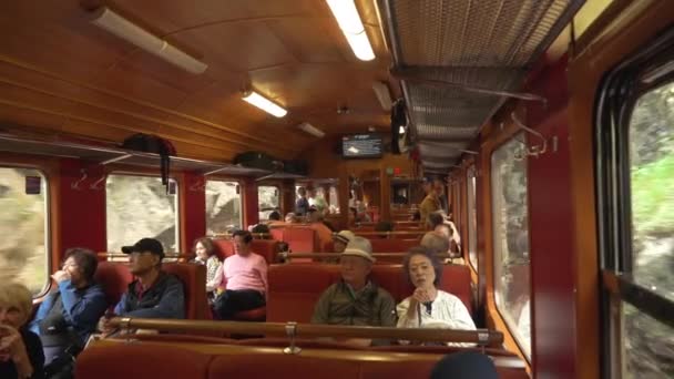 Flam Noruega Junho 2023 Turistas Diferentes Nacionalidades Viajam Trem Antigo — Vídeo de Stock