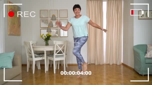 Phone Camera Pov Mature Woman Recording Trendy Dance Moves Social — Stock Video