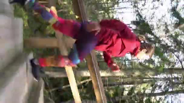 Sportowa Kobieta Średnim Wieku Biegnie Schodach Fitness Parku Naturalnym Lesie — Wideo stockowe