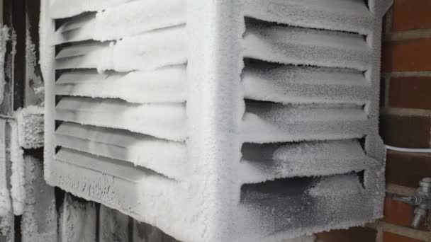 Air Source Heat Pump Outdoor Unit Covered Snow Frost Due — Stock Video