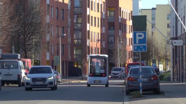 Finnország Helsinki 2021 Október Automatizált Személyzet Nélküli Önvezető Busz Város — Stock videók