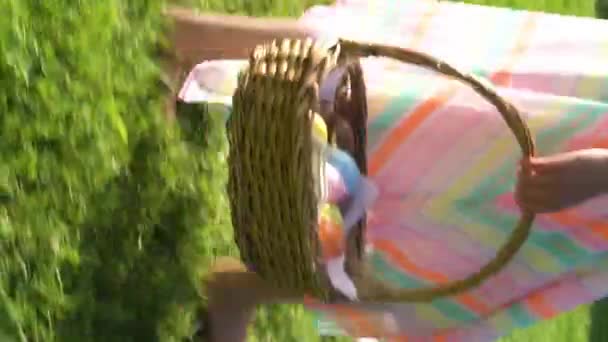 Une Petite Fille Ayant Pâques Chasse Aux Œufs Dans Jardin — Video