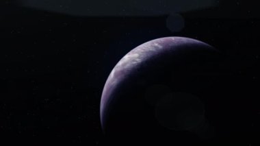 Katı bir yüzeyi ve derin uzayda atmosferi olan bilinmeyen bir dış gezegenin sinematik animasyonu.
