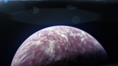 Katı bir yüzeyi ve derin uzayda atmosferi olan bilinmeyen bir dış gezegenin sinematik animasyonu.