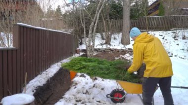 Orta yaşlı bir adam baharın başlarında Finlandiya 'da bahçesine bir çit dikmek için bitkiler hazırlar. Kış ve ilkbahar elementlerinin bir kombinasyonu: kar ve tomurcuklanan ağaçlar. Bahçe işleri, mevsimlik