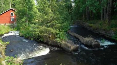 Eski su değirmeninin yanında dere hızlı akıyor. Orta Finlandiya 'da kristal berrak suyu olan küçük bir şelale. Yosun kaplı taşlar ve kütükler.