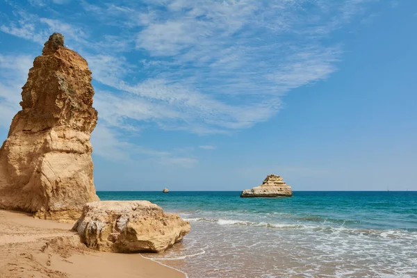 Krásná Pláž Praia Dos Tres Castelos Městě Portimao Portugalsko — Stock fotografie