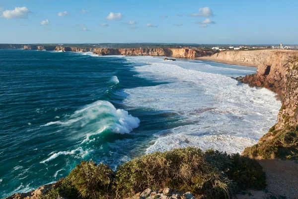 Breathtaking View Algarve Coast Huge Waves Sagres Fortress Portugal — Stock Photo, Image
