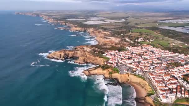 Vista Panorámica Aérea Del Pueblo Zambujeira Mar Región Alentejo Portugal — Vídeos de Stock