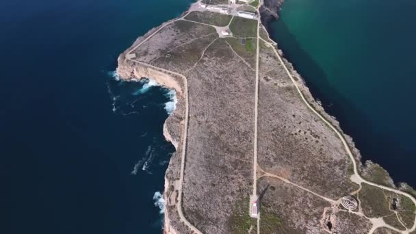 Bovenaanzicht Sagres Kaap Vesting Luchtfoto Onthult Een Weids Panoramisch Landschap — Stockvideo