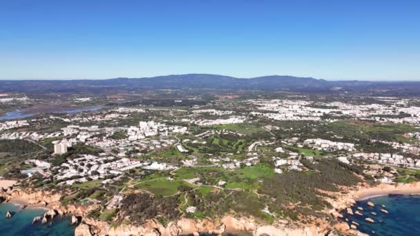 Fly Away Panoramic View Alvor Portimao Bright Sunny Day High — Stock Video