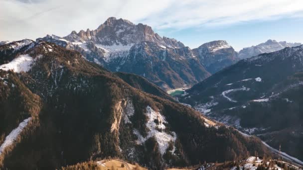 Veduta Aerea Del Monte Civetta All Inizio Dell Inverno Alpi — Video Stock