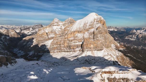 Góra Lagazuoi Słoneczny Zimowy Dzień Widok Schroniska Dolomity Włochy — Wideo stockowe