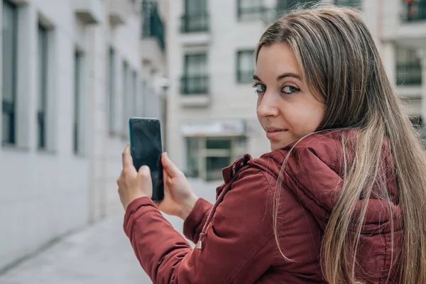 Girl Student Street Mobile Phone — Fotografia de Stock