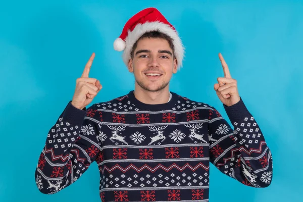 Young Man Christmas Clothes Santa Claus Hat Isolated — Photo
