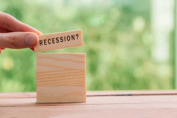 Hand Wooden Puzzle Piece Recession Concept — Stock Photo, Image