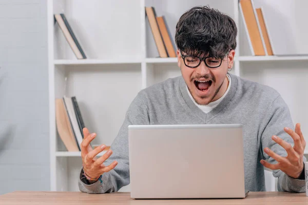 Angry Student Looking Laptop Computer — Stock Photo, Image