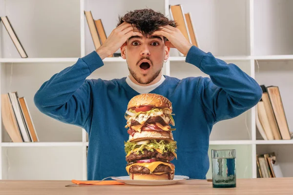 boy eating hamburger, fast food