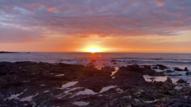 Puerto de la Cruz 'da gün batımı, Tenerife, İspanya