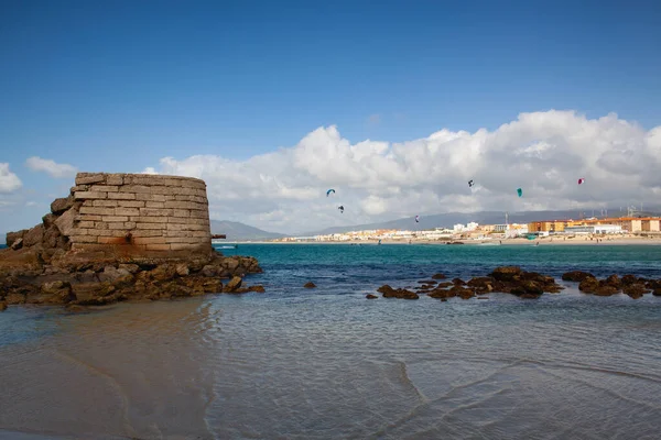 Kitesurfen Windigen Strand Tarifa Andalusien Spanien Tarifa Ist Eines Der — Stockfoto