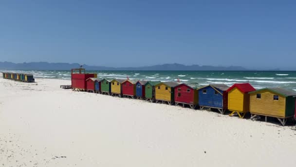 Güney Afrika Cape Town Daki Muizenberg Plajındaki Renkli Sahil Kulübeleri Stok Video