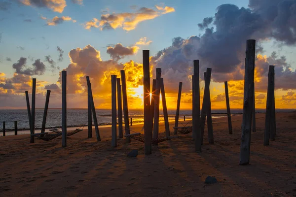 Εντυπωσιακό Ηλιοβασίλεμα Στην Άδεια Παραλία Hjerting Γιουτλάνδη Δανία Hjerting Είναι Εικόνα Αρχείου