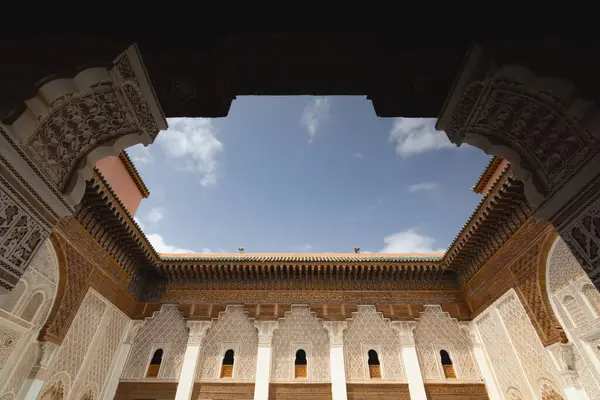 stock image Detail of The Ben Youssef Medersa is an Islamic college in Marrakesh, Morocco, it is the largest Medrasa in Morocco.