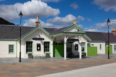 Ballater,Scotland  - August 5,2022: Ballater railway station is a former station in the village of Ballater in Aberdeenshire. It was the nearest station to Balmoral Castle, a personal residence of the British monarch. clipart