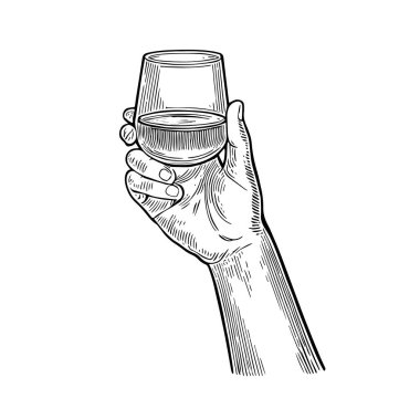 El Tutuşu Zarif Cam, El Çekimi Vektörü, Grafik Tarzı, Çizgi Film İllüstrasyonu, Siyah ve Beyaz, Skeç Tarzı, Beyaz Arkaplanda İzole Edilmiş