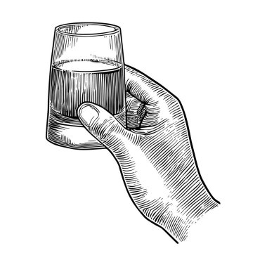 El Tutuşu Zarif Cam, El Çekimi Vektörü, Grafik Tarzı, Çizgi Film İllüstrasyonu, Siyah ve Beyaz, Skeç Tarzı, Beyaz Arkaplanda İzole Edilmiş