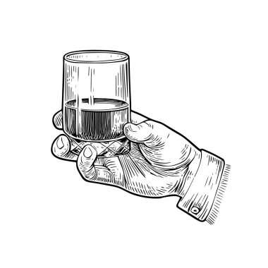 El Tutuşu Zarif Cam, El Çekimi Vektörü, Grafik Tarzı, Çizgi Film İllüstrasyonu, Siyah ve Beyaz, Skeç Tarzı, Beyaz Arkaplanda İzole Edilmiş