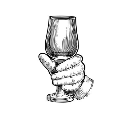 El Tutuşu Zarif Cam, El Çekimi Vektörü, Grafik Tarzı, Çizgi Film İllüstrasyonu, Siyah ve Beyaz, Skeç Tarzı, Beyaz Arkaplanda İzole Edilmiş