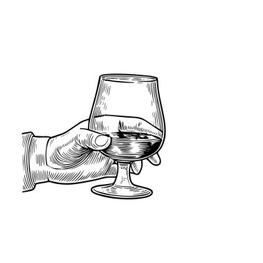 El Tutuşu Zarif Cam, El Çekimi Vektörü, Grafik Tarzı, Çizgi Film İllüstrasyonu, Siyah ve Beyaz, Skeç Tarzı, Beyaz Arkaplanda İzole Edilmiş