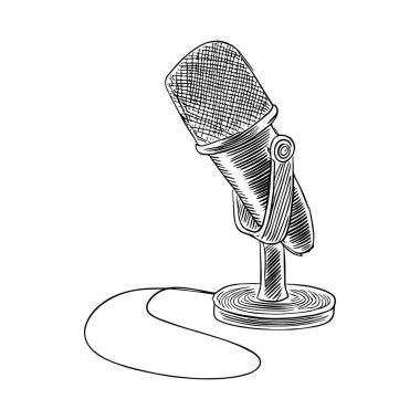 Podcast için mikrofon, El Çizimi Vektör İllüstrasyonu, Grafik Biçimi