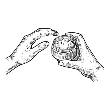 Elde Krem Tüp, El Çekimi Vektör, Grafik Tarzı, Çizgi Film İllüstrasyonu, Siyah ve Beyaz, Skeç Tarzı, Beyaz Arkaplanda İzole Edilmiş